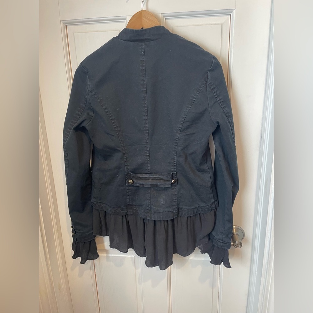 Free People Romantic Ruffles Charcoal Bronze Buttoned Blazer Jacket XS - Picture 6 of 7